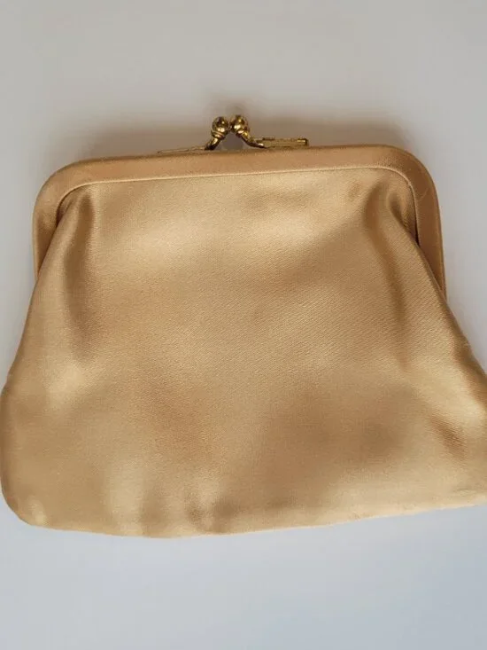 Vintage Satin Coin Purse Gold Color - Picture 4 of 14